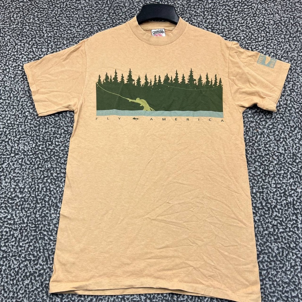 Vintage Fly America Shirt Men Medium‎ Brown Oneita Short Sleeve Deadstock New